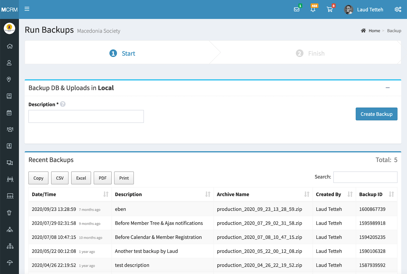 Methodistcrm Backups Screenshot